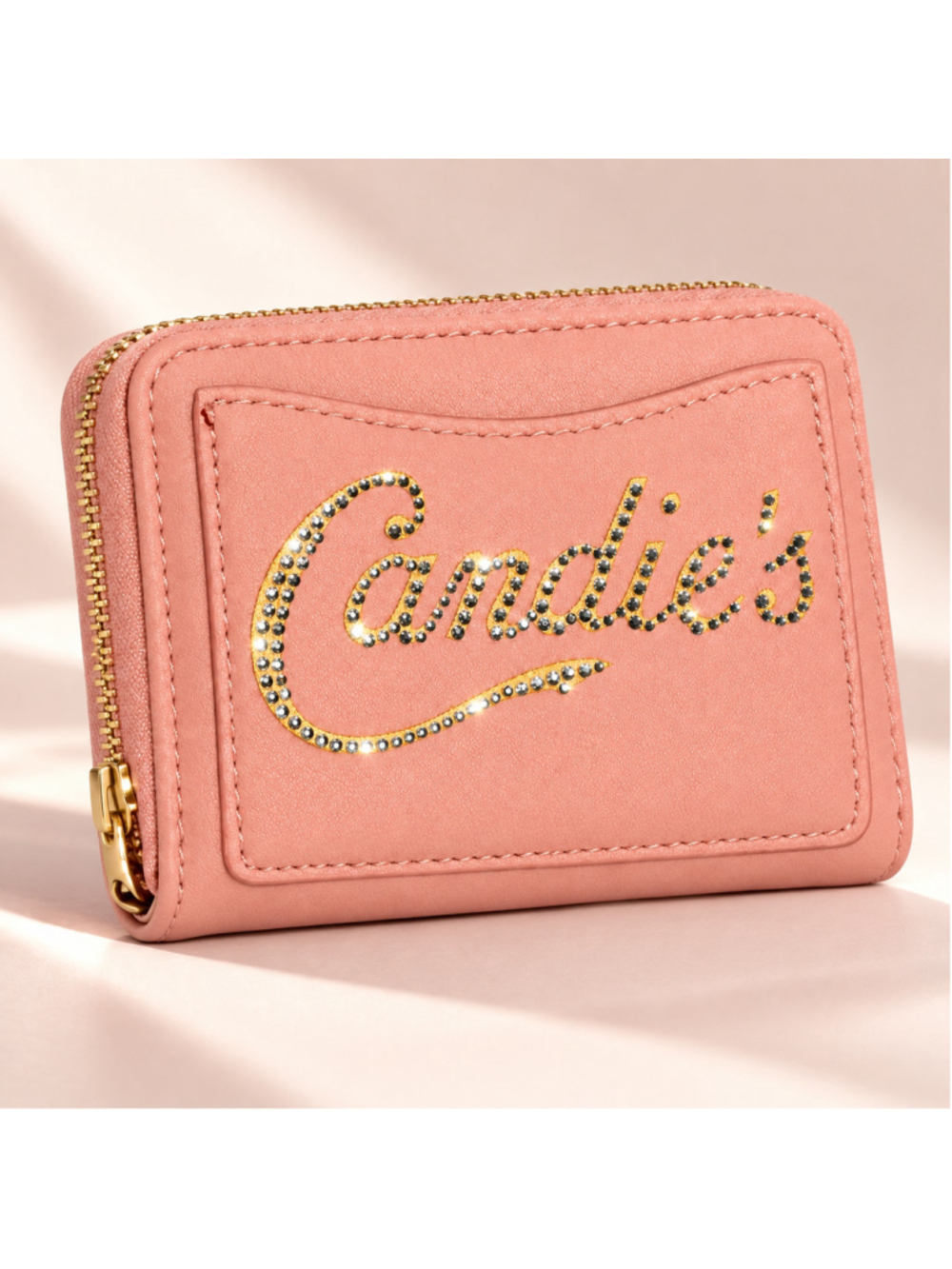 Candie's Blush Pink Rhinestone Logo Small Bifold Zip Wallet NWT